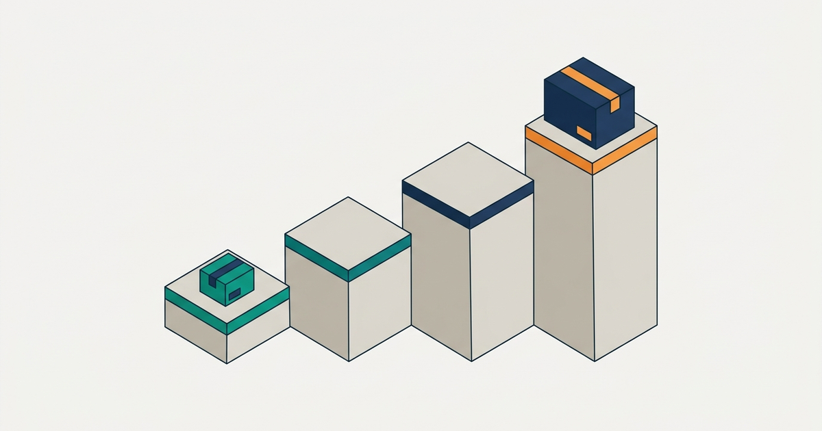 Isometric stepped pedestals with parcels representing affiliate software plan tiers