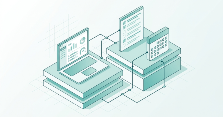 Isometric illustration of two platform tiers, one with a laptop dashboard and one with a checklist and calendar, representing a plan comparison for agencies